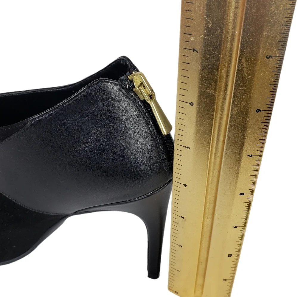 Black Suede Leather Ankle Boots Gold Zip Booties - Picture 8 of 8